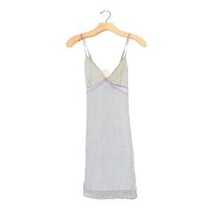 URBAN OUTFITTERS UO V-Neck Cami Mini Slip Dress Neon White Polkadot Womens Small
